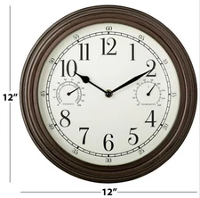 12 Inch Indoor/Outdoor Wall Clock Temperature & Humidity Displays