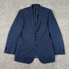 Jos A Bank Reserve Blazer Mens 44XL Blue Windowpane Tailored Fit Wool Silk