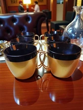 Set of 6 Vintage NFC USA Black & Gold Plastic Coffee Cups Mid Century Modern MCM