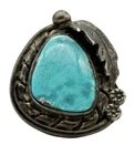 Vintage Navajo Sterling Silver Feather Blue Turquoise Ring Size 5.25