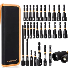 29 Piece Magnetic Nut Driver Set, Impact drill socket adapter, SAE, and Metri...