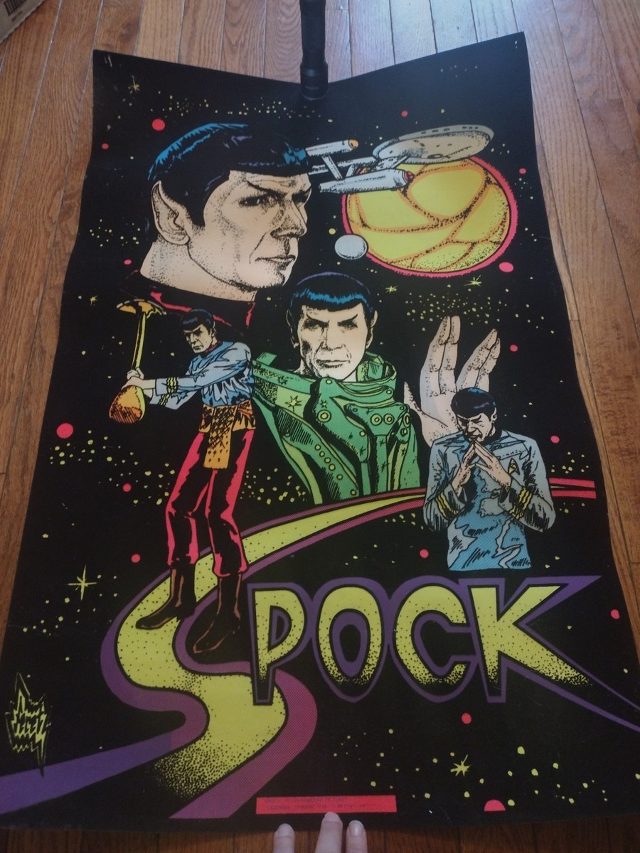 SUPER RARE 1970S STAR TREK SPOCK BLACKLIGHT FUZZY POSTER ORIGINAL