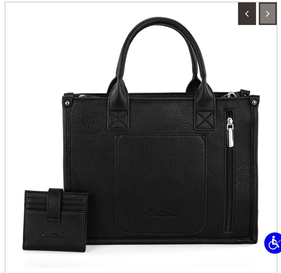 Montana West Black Embroider Sugar Skull Conceal Carry Tote/Crossbody Wallet Set - Image 2 of 4