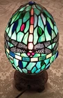 Tiffany Dragonfly Motif Egg-Shaped Stained Glass Accent Lamp 1990s Vintage