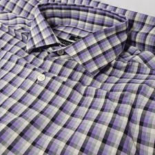 Pronto Uomo Slim Fit Poplin Purple Plaid Dress Shirt Mens Sz L 16-34/35 Non Iron