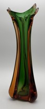 Beautiful Green Orange Sommerso Murano Glass Vase 12  Tall Flavio Poli 