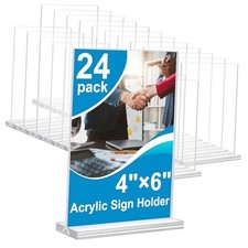 Acrylic Sign Holder 4x6 Inches 24 Pack, Double Sided Clear Display 24 Pack 4x6"