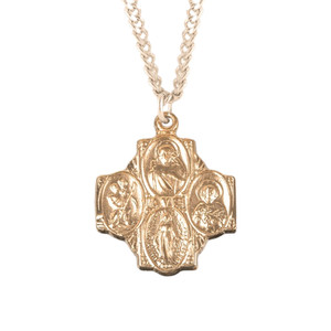 Authentic 16kt Gold Plated Sterling Silver "Ave" 4-Way Medal Pendant Necklace, 20" Chain