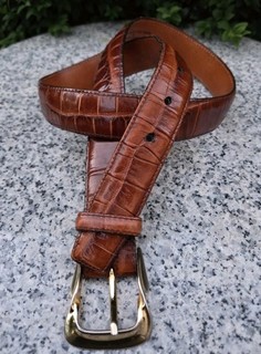 Brighton Brown Embossed Calfskin Saddle Leather Belt Size : MEDIUM