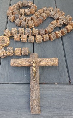 Vintage rustic large  wooden rosary, Gorgeous Real Wood