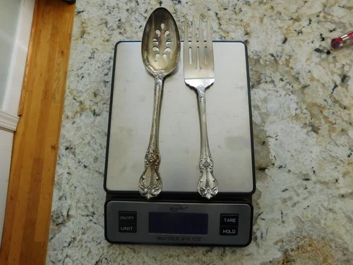 2 Towle Old Master Sterling Silver Serving Meat Fork &Pierced Serving Spoon 140g