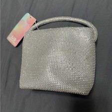 Silver Rhinestone Crystal Evening Bag Clutch Purse Top Handle Bridal Formal
