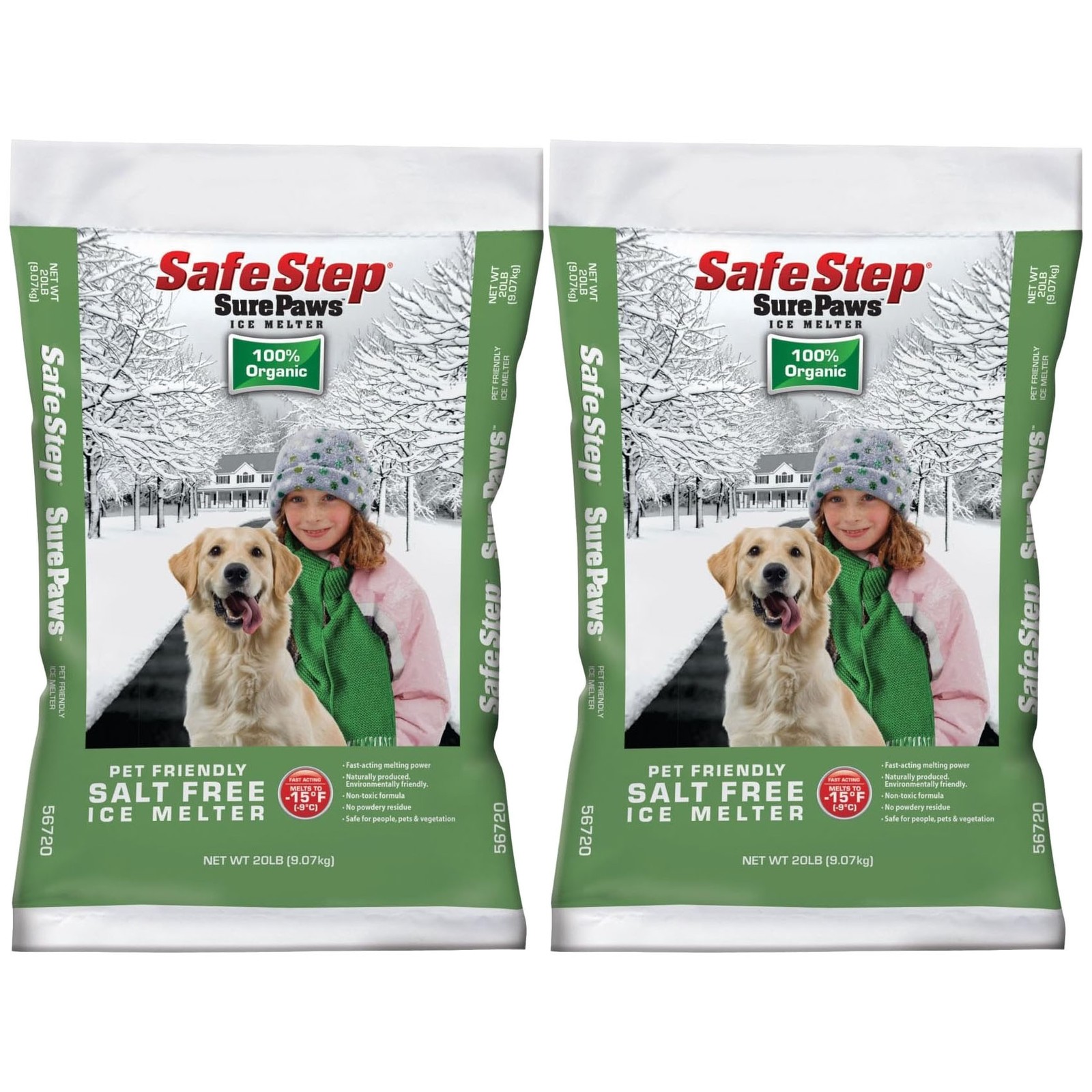 Гранулированный тающий лед Safe Step Sure Paws без соли для домашних животных - 20 фунтов - 2 упаковки 10390₽