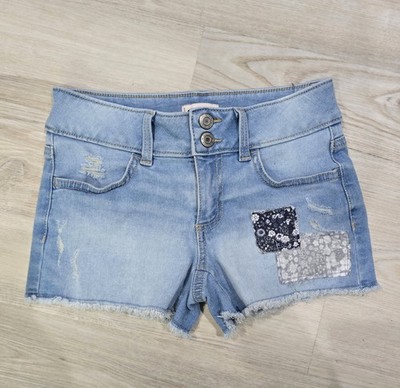 SO Light Blue Denim Girls' Shorts with Patch Detail Size 10