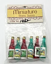 Miniature Wine Champagne Bottles New Year's Eve Dollhouse Decor Brass Series 