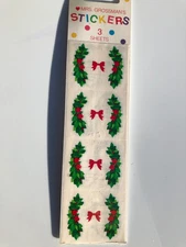 VINTAGE MRS GROSSMAN'S STICKERS Red Bows Holly Wreaths Garland 8 Sheets 1993