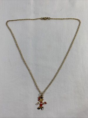 Vintage 1970's Gold Tone & Enamel Disney Pinocchio Puppet Charm Necklace