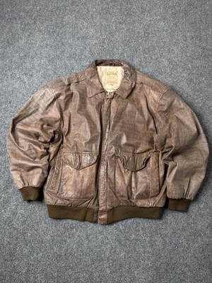 Mens Corps D Avion Brown Leather Bomber Jacket 1990s Paris Lining, Size L
