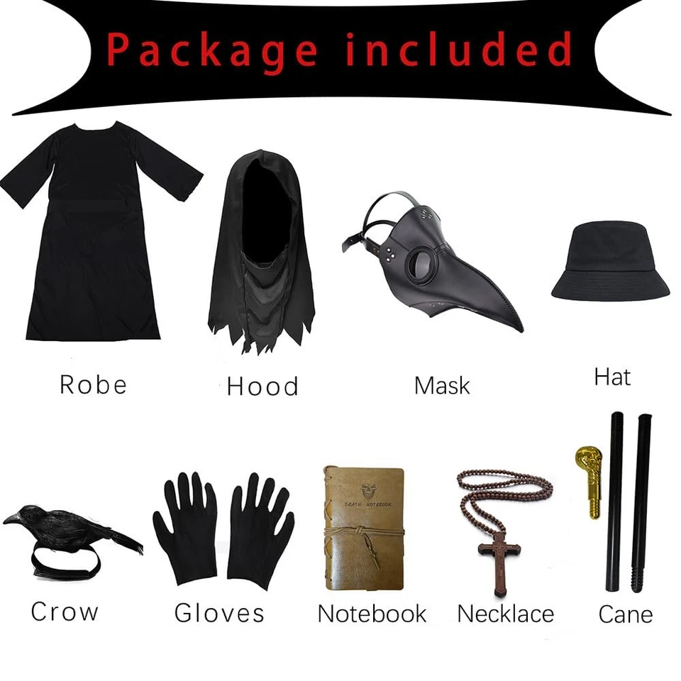 Conjunto de disfraces de médico de la peste para niños - Traje de Halloween aterrador 9 en 1 para edades de 12-14 Foto 2 de 4