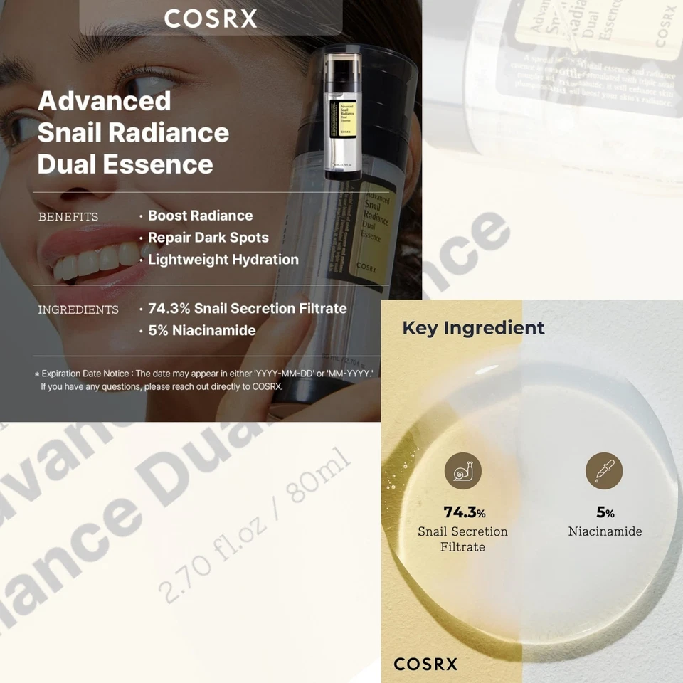 Niacinamida COSRX 5% + Mucina de Caracol 74% Esencia Doble 80 ml/2,7 fl oz | Vendedor de EE. UU. Foto 2 de 4