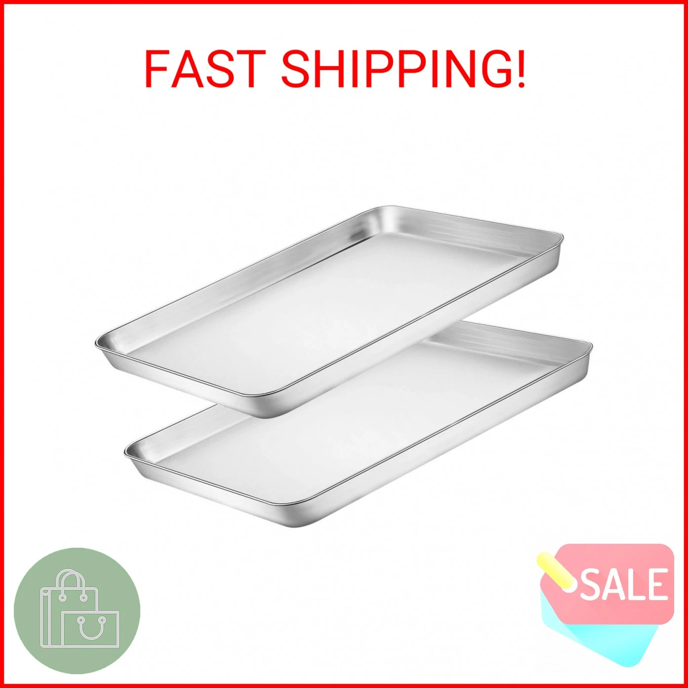 Wildone Baking Sheet Set of 2 - Stainless Steel Cookie Sheet Baking Pan, Size 16