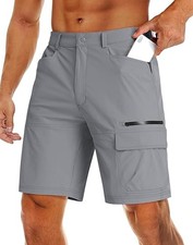 Men's Hiking Cargo Shorts 9" Quick Dry Lightweight Summer Casual 40 Light Grey