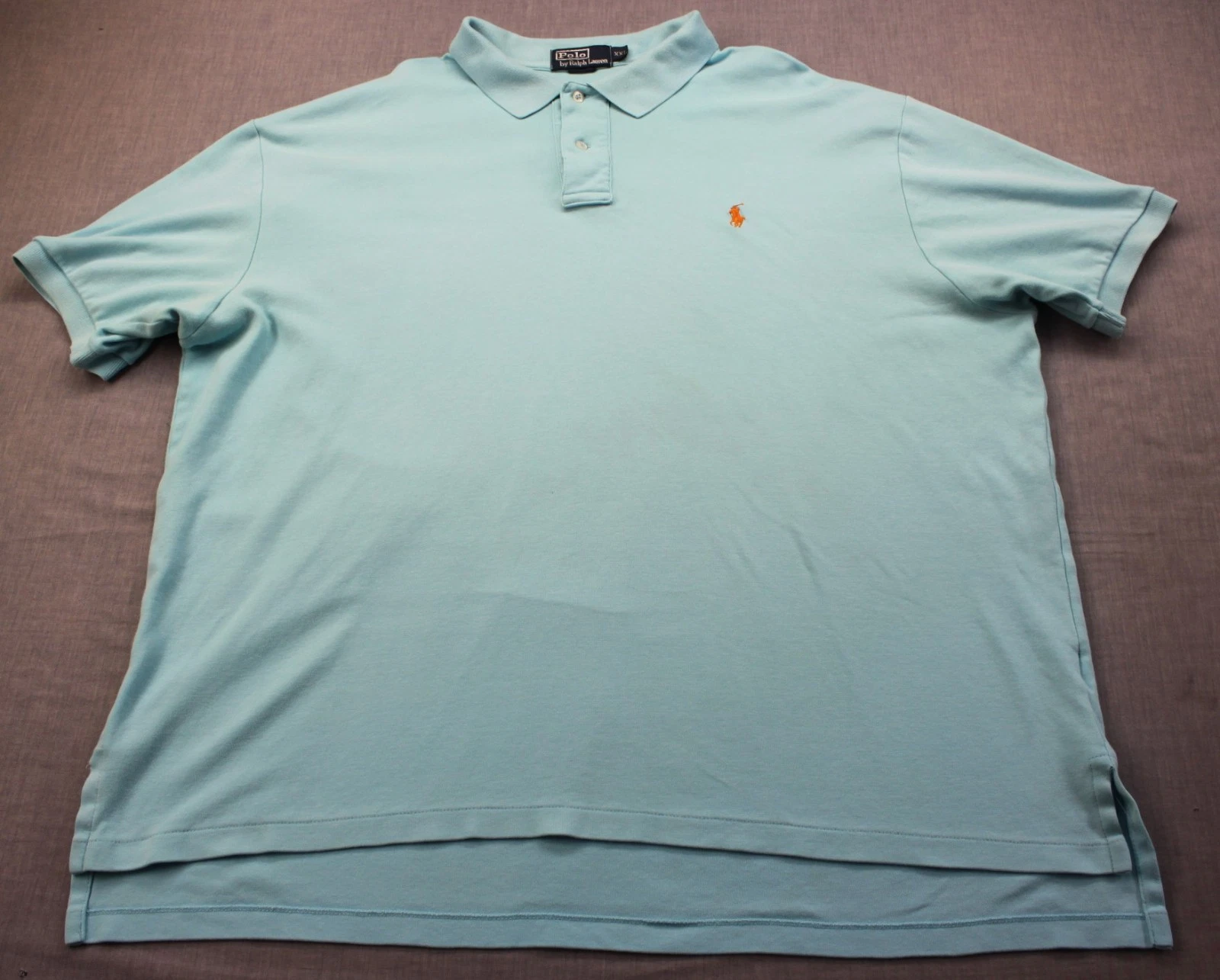 Ralph Lauren Polo Mens Lite Blue with Orange Pony Logo SS Polo Shirt 2XL XXL