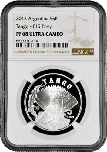 Argentina 5 pesos 2013, NGC PF68 UC, "Tango" Top Pop silver coin