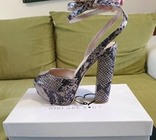 Sandali donna, pelle di pitone, tacco e plateau, N.40