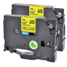2PK TZ-631 Label Tape Black / Yellow TZe-631 For Brother P-touch PT-1400 12mm