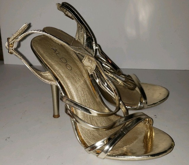ALDO gold Metallic Patent Look Strappy slingback Platform Heels 6.5 | eBay