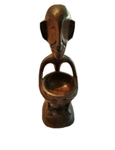 African Wooden Bowl Bearer Figure Statue
