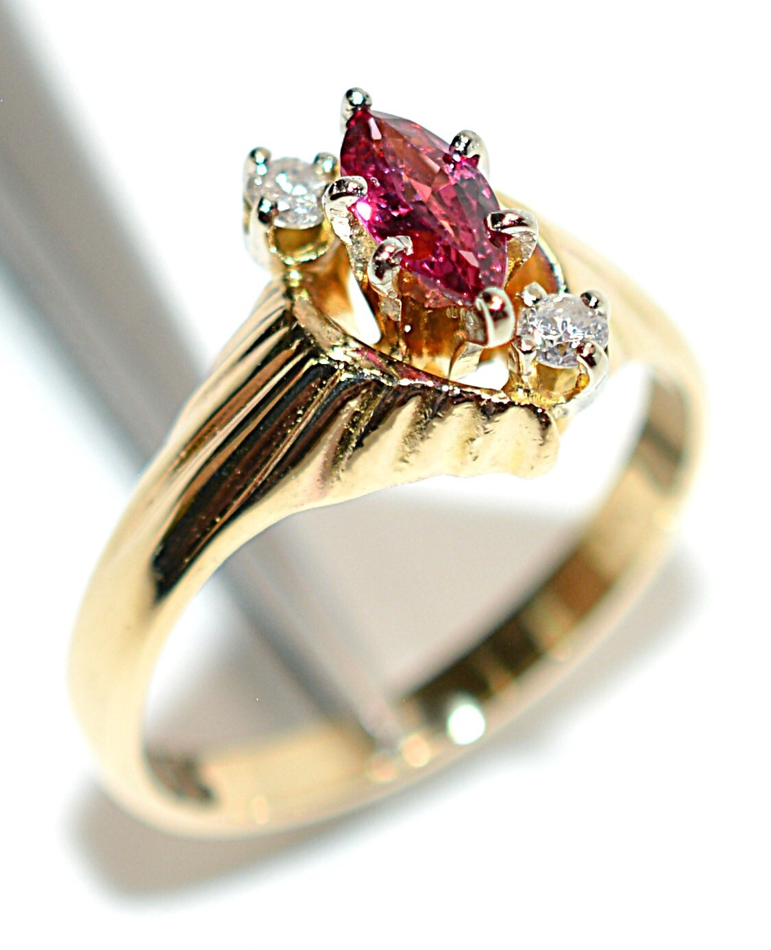 Natural Ruby & Diamond Ring 14K Solid Gold .48tcw… - image 4