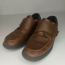 Hush Puppies Men's Brown Leather Slip On Hook/Loop Comfort Shoes Size 10 EW Lrg