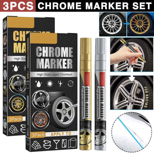 New 3pcs Liquid Mirror Chrome Marker Set DIY Car Paint Pens Metallic Markers - Afbeelding 1 van 14