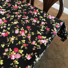 lovemyfabric Black Vintage Floral Cotton Tablecloth