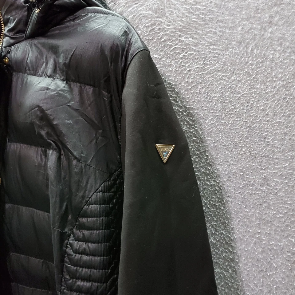 Chaqueta Guess Mujer XL Negra Acolchada Parka Piel Sintética Bolsillos con Capucha Cremallera Completa Foto 3 de 4