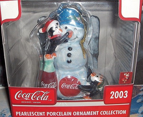 Coca-Cola,Snowman And Penguins`2003``Pearlescent Porcelain-Christmas Ornament - Picture 2 of 7