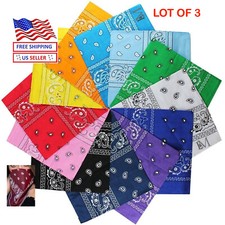 LOT OF 3,12-- Bandana Cotton Paisley Print Double-Sided Scarf Neck Face Mask