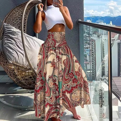 Women Dress A Line Skirt Maxi Skirts High Waist Summer Long Beach Floral Boho - Picture 7 of 30