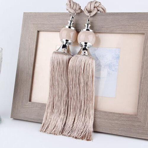 Coppia Tende da Appendere Fermacravatta Schienali Nappa Corda Perline Decorazione Tieback Casa - Foto 13 di 34