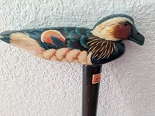 Vintage Hand Painted Carved Wooden Duck Handle Folk Art Walking Stick Cane 37"