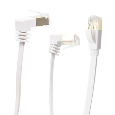 Cat6 Ethernet Cable 10FT 90 Degree Downward Angle Flat LAN Patch Cord White