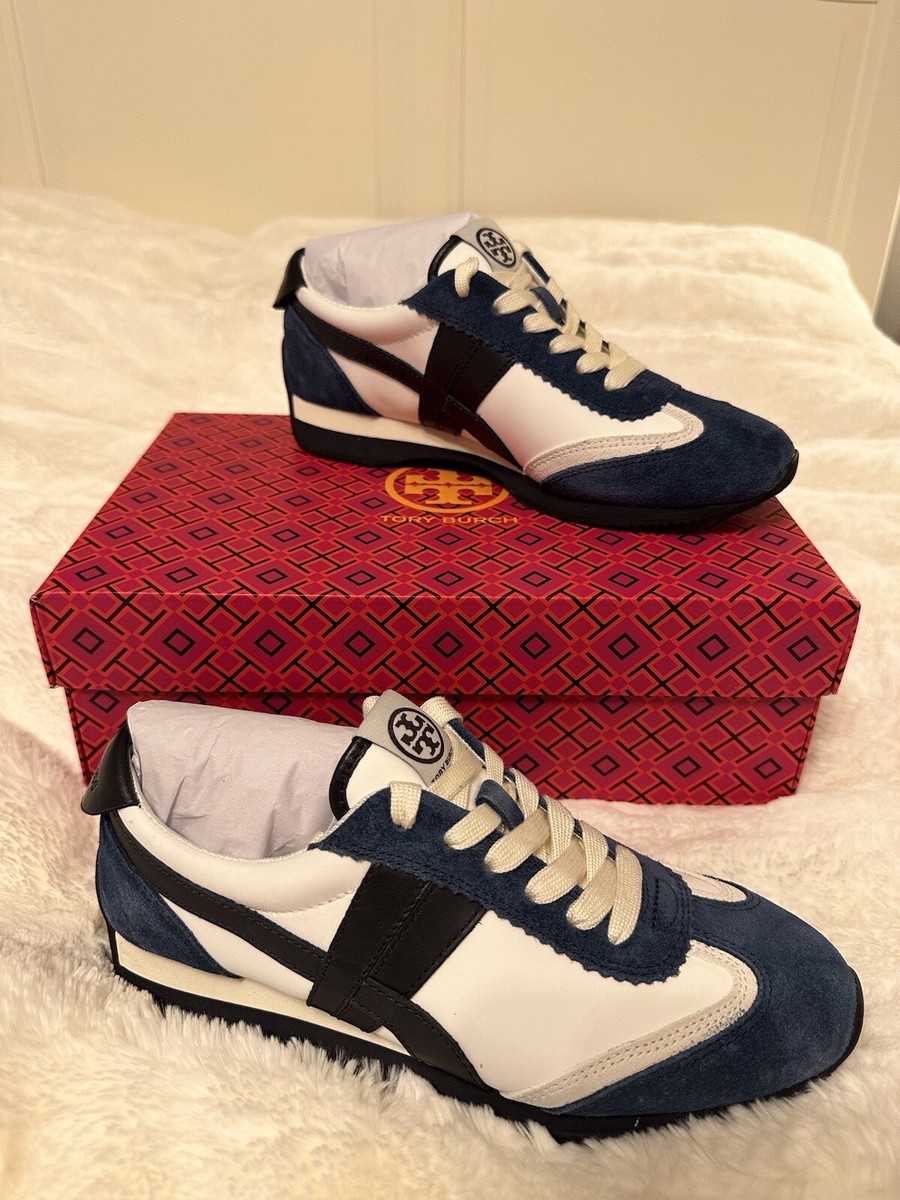 Tory Burch Hank Sneakers/ Snow White/Bright Navy Size 6.5 | eBay