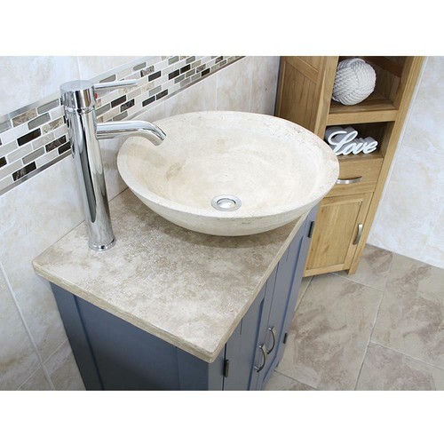 Grey Painted Bathroom Vanity Unit | Slimline Travertine Worktop & Basin - Picture 11 of 11