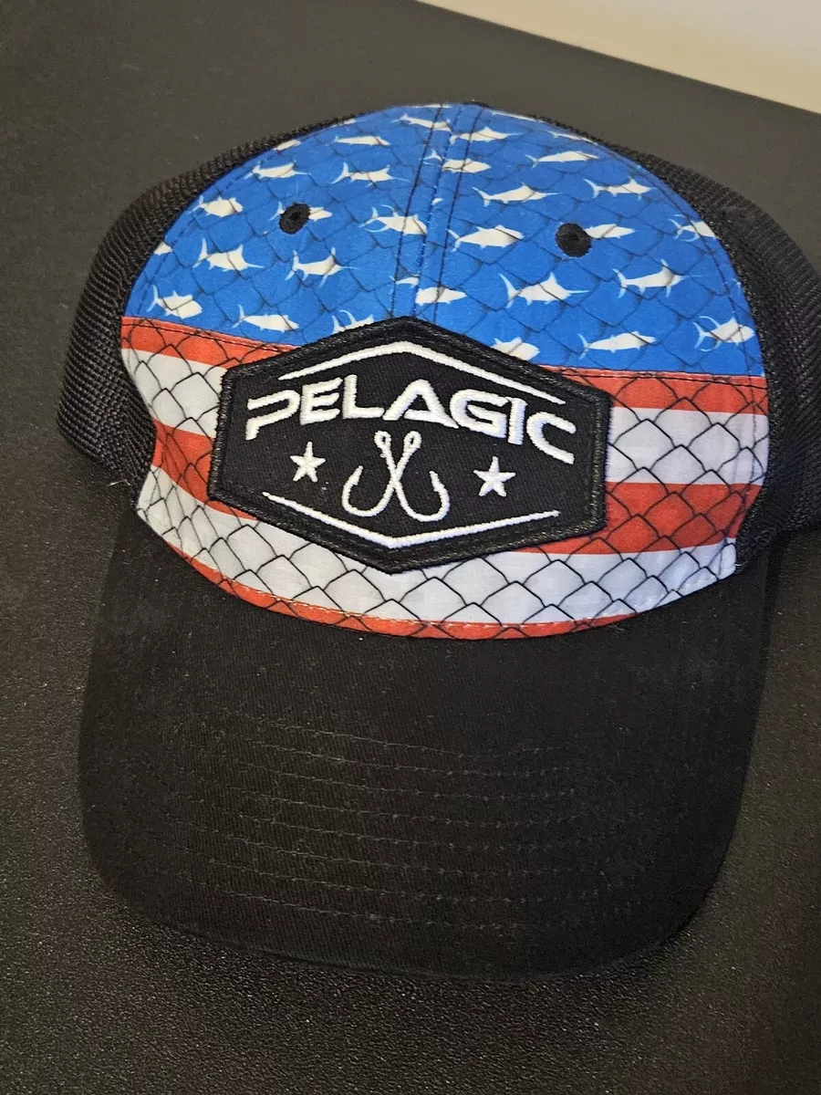 Pelagic Mesh back Trucker Hat Strap Back Adjustable Red White Blue Fishing  USA