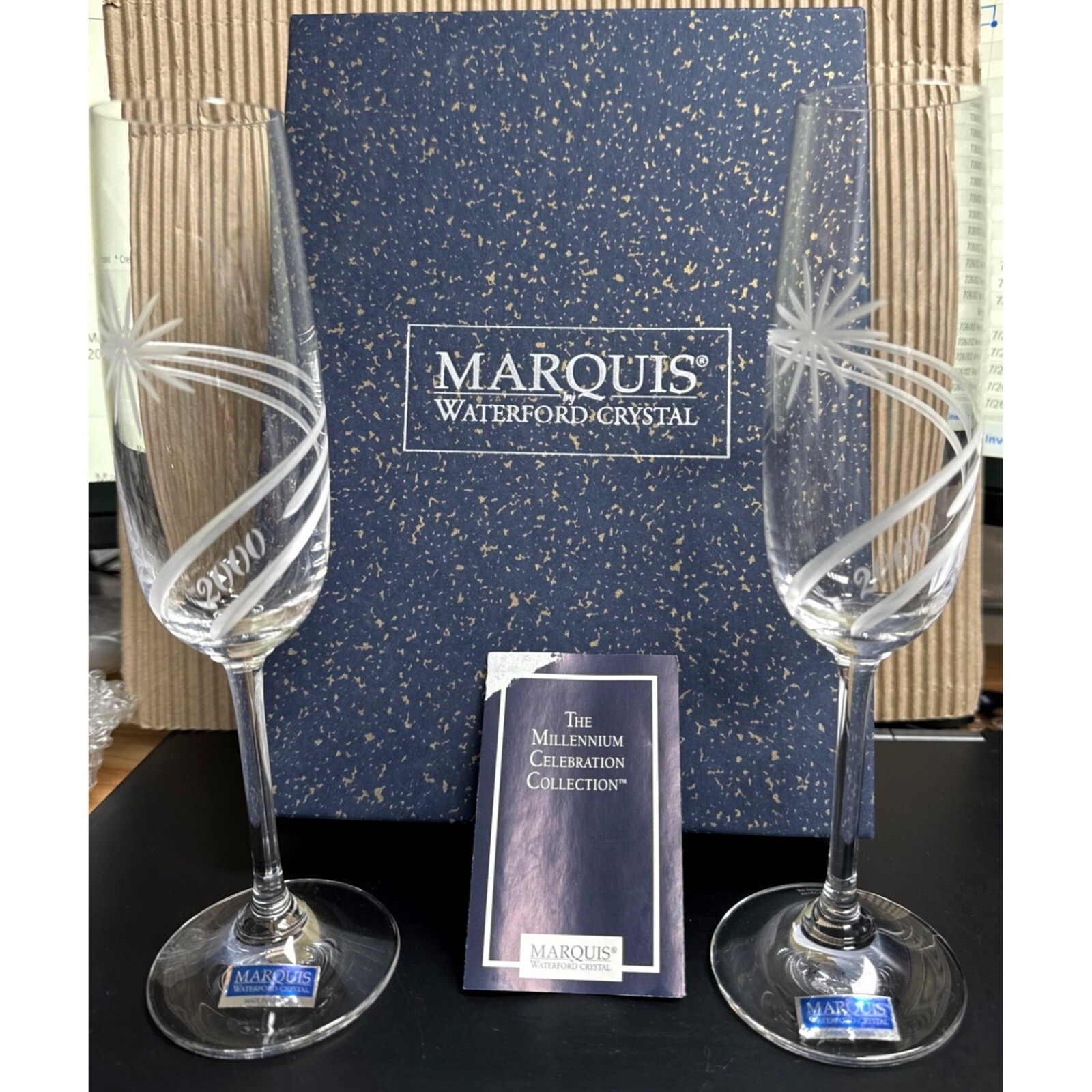 Waterford Millennium Celebration Set of 2 Champagne Flutes in Gift Box
