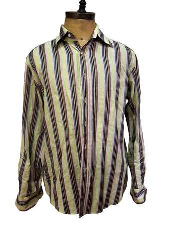 Camisa ETRO Para Hombre Rayas Verde/Rosa/Azul/Amarillo Hecha en Italia Talla XL - Imagen 1 de 4