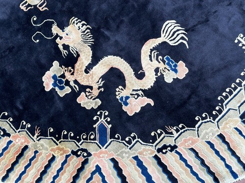 8x8ft Round Antique Peking Art Deco Rug Chinese Rug Dragons 244cm x 244cm - Picture 8 of 11
