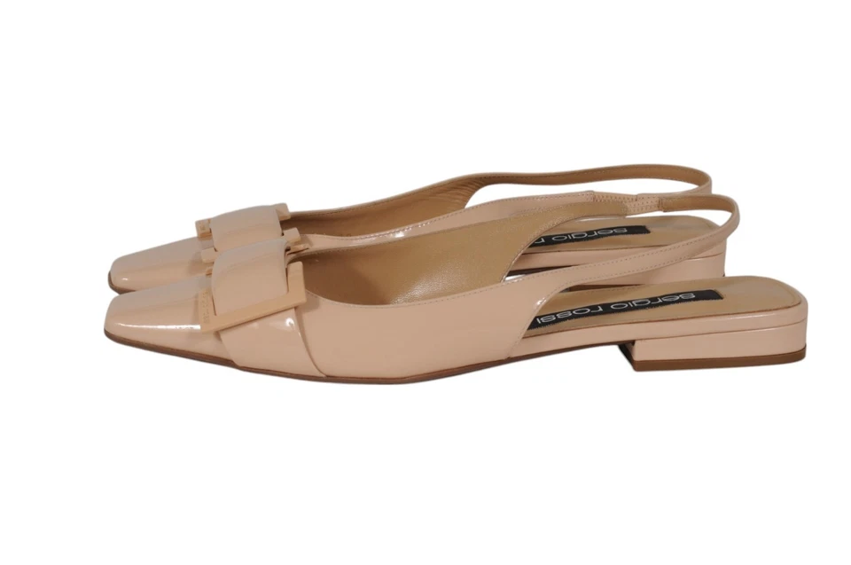 Sergio Rossi 女式肩带平底鞋 US 9.5 EU 39.5 棕褐色裸色漆皮 — 第 4/4 张图片